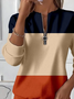Women's Colorblock Printed Casual Zipper Long Sleeve Sweatshirt