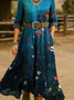 V Neck Vintage Loose Gradient Pattern Dress With No