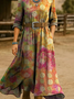 Casual V Neck Gradient Pattern Loose Dress With No