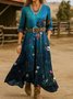 V Neck Vintage Loose Gradient Pattern Dress With No