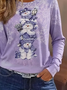 Women's Long Sleeve T-shirt Spring/Fall Purple Christmas Printing Jersey Crew Neck Daily Going Out Casual Top
