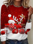 Women's Long Sleeve T-shirt Spring/Fall Red Christmas Printing Jersey Crew Neck Daily Going Out Casual Top