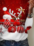 Women's Long Sleeve T-shirt Spring/Fall Red Christmas Printing Jersey Crew Neck Daily Going Out Casual Top