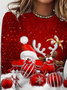 Women's Long Sleeve T-shirt Spring/Fall Red Christmas Printing Jersey Crew Neck Daily Going Out Casual Top