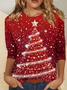 Women's Long Sleeve T-shirt Spring/Fall Red Christmas Printing Jersey Crew Neck Daily Going Out Casual Top