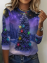 Women's Long Sleeve T-shirt Spring/Fall Purple Christmas Printing Jersey Crew Neck Daily Going Out Casual Top