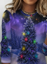 Women's Long Sleeve T-shirt Spring/Fall Purple Christmas Printing Jersey Crew Neck Daily Going Out Casual Top