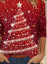 Women's Long Sleeve T-shirt Spring/Fall Red Christmas Printing Jersey Crew Neck Daily Going Out Casual Top