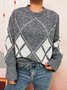 Crew Neck Geometric Knitted Casual Sweater