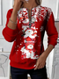 Women's Christmas Print Casual Zipper Long Sleeve Sweatshirt