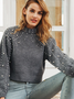 Girly Balloon Sleeve Plain Mock Neck Cotton-Blend Sweater