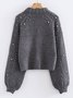 Girly Balloon Sleeve Plain Mock Neck Cotton-Blend Sweater
