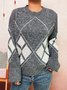 Crew Neck Geometric Knitted Casual Sweater