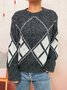 Crew Neck Geometric Knitted Casual Sweater