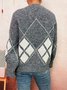 Crew Neck Geometric Knitted Casual Sweater