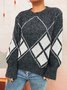 Crew Neck Geometric Knitted Casual Sweater