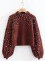 Girly Balloon Sleeve Plain Mock Neck Cotton-Blend Sweater