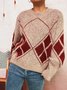 Crew Neck Geometric Knitted Casual Sweater