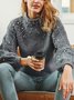 Girly Balloon Sleeve Plain Mock Neck Cotton-Blend Sweater