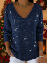Women's Long Sleeve T-shirt Spring/Fall Red Christmas Printing V Neck Daily Going Out Casual Top