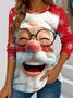 Crew Neck Casual Cotton Christmas T-Shirt