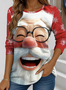 Crew Neck Casual Cotton Christmas T-Shirt
