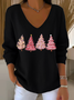 Women's Long Sleeve T-shirt Spring/Fall Red Christmas Printing V Neck Daily Going Out Casual Top