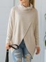 Women's Long Sleeve T-shirt Spring/Fall Apricot Plain Split Joint Mock Neck Daily Going Out Casual Top