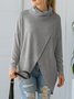 Women's Long Sleeve T-shirt Spring/Fall Apricot Plain Split Joint Mock Neck Daily Going Out Casual Top