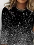Women's Long Sleeve T-shirt Spring/Fall Black Abstract Printing Jersey Crew Neck Daily Going Out Casual Top