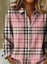 Women's Long Sleeve Shirt Spring/Fall Pink Plaid Buckle Shirt Collar Regular Sleeve Daily Going Out Casual Top