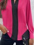 Women's Colorblock Pattern Long Sleeve Shirt Loose and Comfortable Regular Top