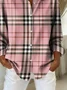 Women's Long Sleeve Shirt Spring/Fall Pink Plaid Buckle Shirt Collar Regular Sleeve Daily Going Out Casual Top