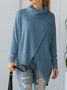 Women's Long Sleeve T-shirt Spring/Fall Apricot Plain Split Joint Mock Neck Daily Going Out Casual Top