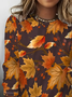 Women's Long Sleeve T-shirt Spring/Fall Brown Maple Leaf Printing Jersey Crew Neck Daily Going Out Casual Top