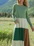 Crew Neck Vintage Loose Multicolor Block Dress With No
