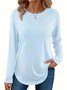 Women's Long Sleeve T-shirt Spring/Fall White Plain Color Printing Jersey Crew Neck Daily Going Out Casual Top