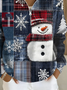 Shawl Collar Casual Zipper Christmas Snowman Sweatshirt