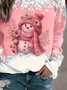 Women's Long Sleeve T-shirt Spring/Fall Pink Christmas Printing Jersey Crew Neck Daily Going Out Casual Top