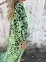 Women's Long Sleeve Spring/Fall Army Green Floral Split Joint V Neck Balloon Sleeve Daily Going Out Vintage Maxi A-Line T-Shirt Dress Dress