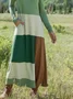 Crew Neck Vintage Loose Multicolor Block Dress With No
