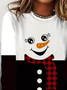 Women's Long Sleeve T-shirt Spring/Fall Black-white Christmas Snowman Printing Jersey Crew Neck Daily Going Out Casual Top