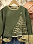 Casual Christmas Tree Printing Loose Sweatshirt