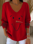 Women's Long Sleeve T-shirt Spring/Fall White Christmas Printing V Neck Daily Going Out Casual Top