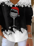 Women's Long Sleeve T-shirt Spring/Fall Black Christmas Printing V Neck Daily Going Out Casual Top