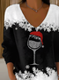 Women's Long Sleeve T-shirt Spring/Fall Black Christmas Printing V Neck Daily Going Out Casual Top