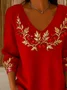 Women's Long Sleeve T-shirt Spring/Fall Red Christmas Printing V Neck Daily Going Out Casual Top