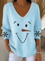Women's Long Sleeve T-shirt Spring/Fall White Christmas Printing V Neck Daily Going Out Casual Top