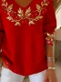 Women's Long Sleeve T-shirt Spring/Fall Red Christmas Printing V Neck Daily Going Out Casual Top