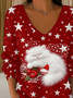 Women's Long Sleeve T-shirt Spring/Fall Red Christmas Printing V Neck Daily Going Out Casual Top